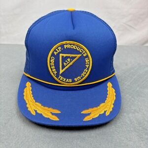 Vintage AIP Products Hat Cap Snap Back Blue Mesh Trucker Embroidered Mens 80s